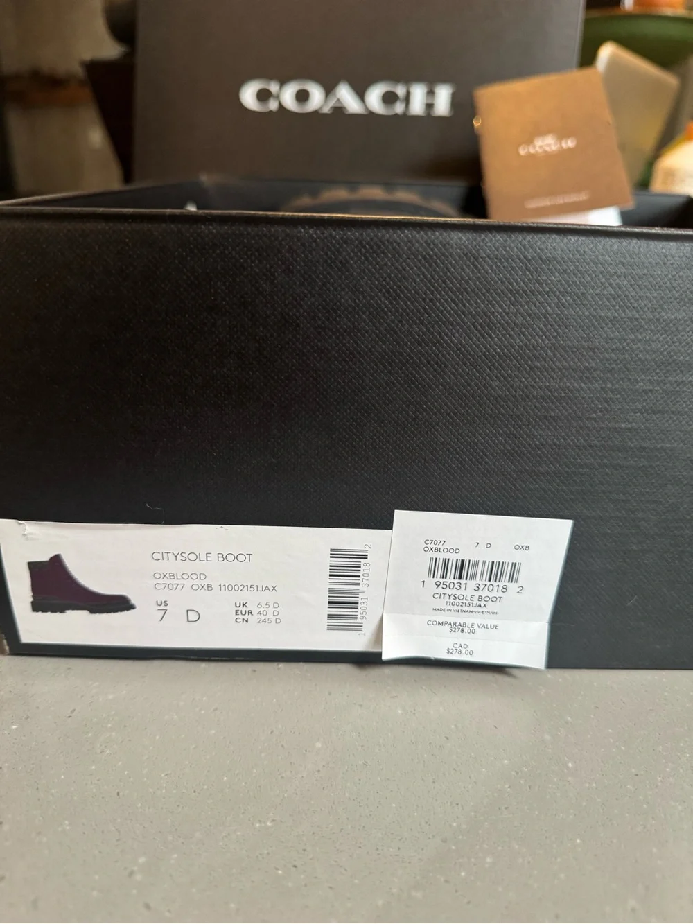 Coach Ox Blood Leather Lace-Up Boot size 7 never worn New in box